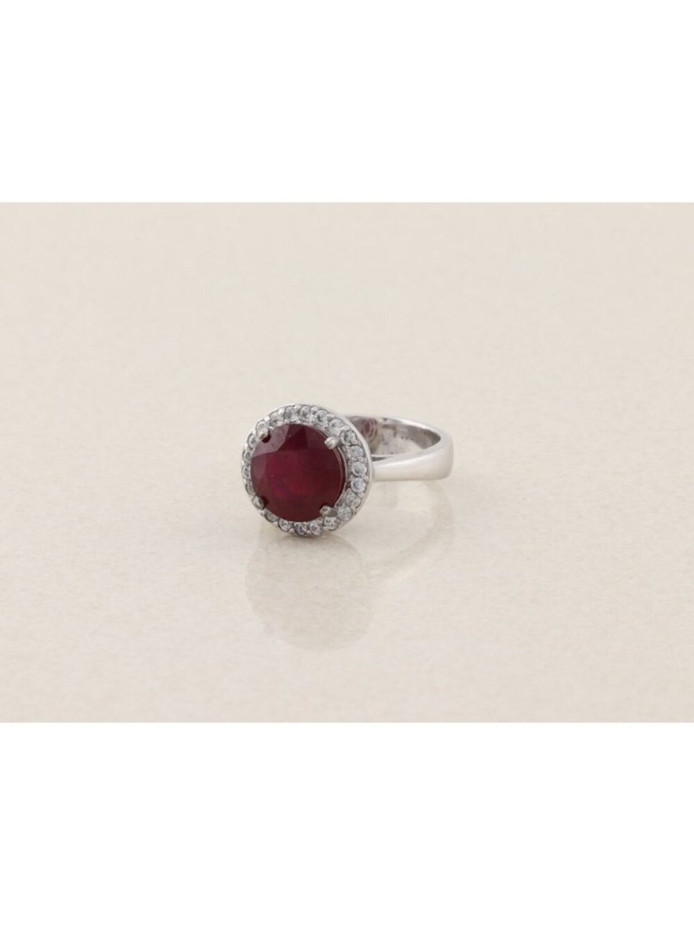 Sterling Silver Niassa Ruby and White Zircon Halo Ring Size 9 - Picture 5 of 7